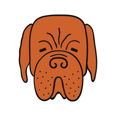 Mastiff dog, puppy face cute funny cartoon character illustration. Hand drawn vector, isolated. Line art. Domestic animal logo. Design concept pet food, branding, business, vet, print, poster