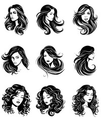 Set Of Vector Logos of Woman Silhouette .
Beautiful and simple woman logos that capture the essence of femininity. These logos feature minimalist designs with clean lines, subtle curves, and soft colo