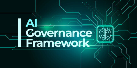 AI Governance Framework illustration banner. Artificial intelligence needs a structures for its ethical implementation