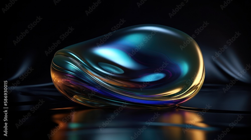 Wall mural 3d render of a distorted demorfed blob in the style of liquid holographic iridescent background. gen