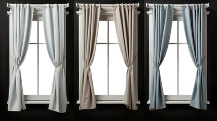 Obraz na płótnie Canvas A set of windows with curtains isolated on black background. Generative AI