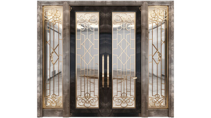 Luxury doors isolated on white space. Transparent cutout png. Generative AI
