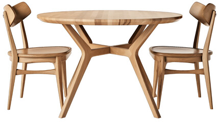 Modern wooden table with chairs cutout isolated on white transparent background png. Generative AI