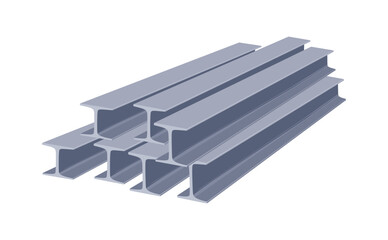 Iron steel beams stacked, construction material for engineering, building industry. Double I-beams in flat style illustration. vector illustration