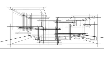 architectural sketch of  modern house