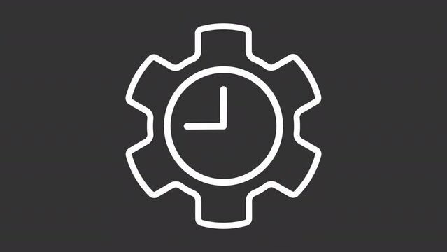 Animated manage time white line icon. Planning and organization. Loop HD video with chroma key, alpha channel on transparent background, black solid background. Outline motion graphic animation