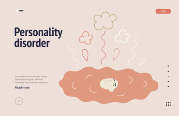 Mental disorders web template. Personality disorder- modern flat vector illustration of person who has lost their identity turned into a puddle. People emotional, psychological, mental traumas concept