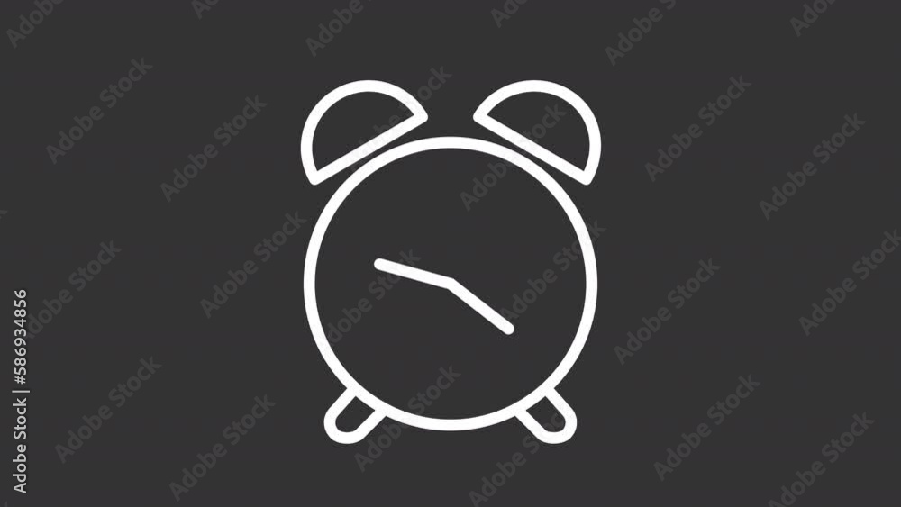 Poster animated alarm clock white line icon. wake up time. morning reminder. loop hd video with chroma key,