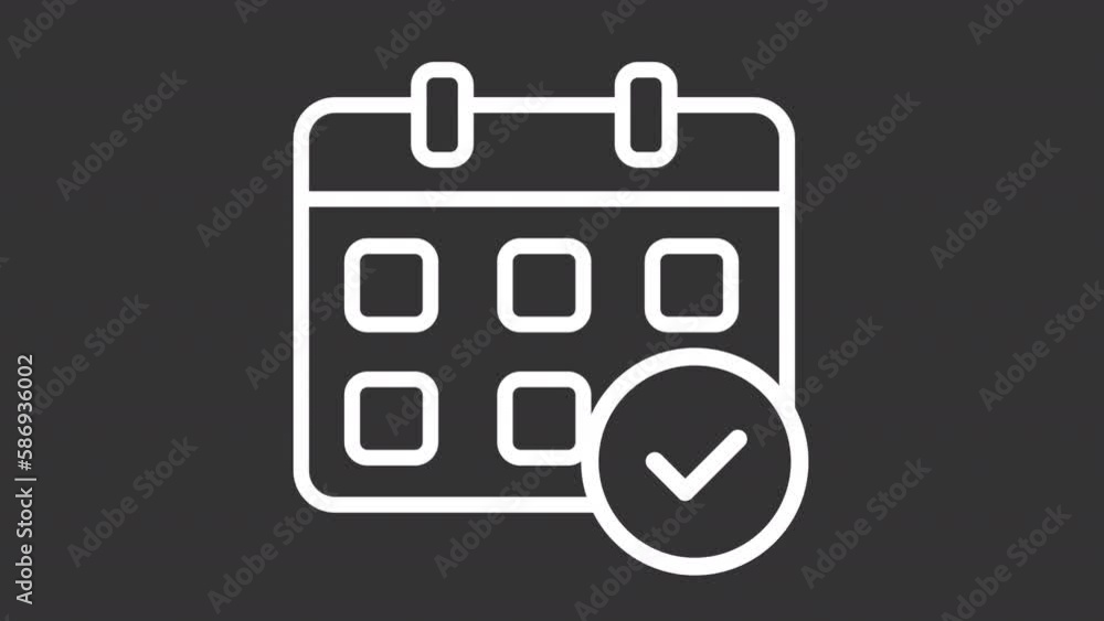 Poster animated accept date white line icon. calendar with checkmark. loop hd video with chroma key, alpha 
