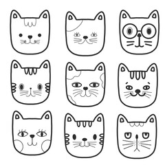 set of head lovely cats , sketch  for   coloring   book.
