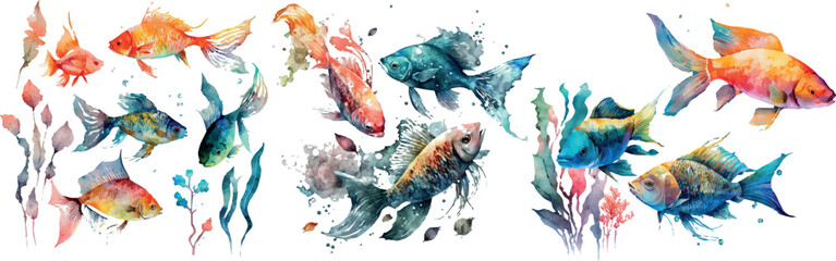 Fototapeta premium Watercolor fish. Fresh organic seafood. Nature drawing - Vector illustration.