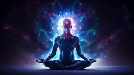 Concept of meditation and spiritual practice, expanding of consciousness, chakras and astral body activation, mystical inspiration image, generative ai