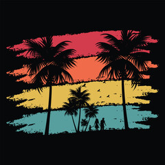 Retro summer t shirt design vector, Vintage sunset collection 