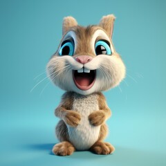 Realistic 3D rendering of a happy, fluffy and cute squirrel smiling with big eyes looking straight at you. Created with generative AI