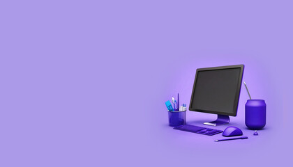 Digital equipment banner with computer monitor, violet AI-generated banner