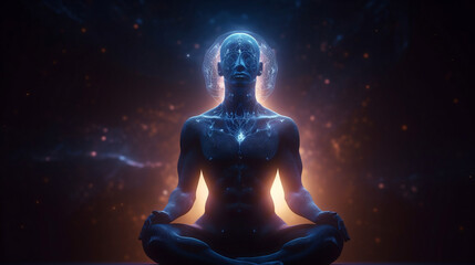 Concept of meditation and spiritual practice, expanding of consciousness, chakras and astral body activation. Generative ai