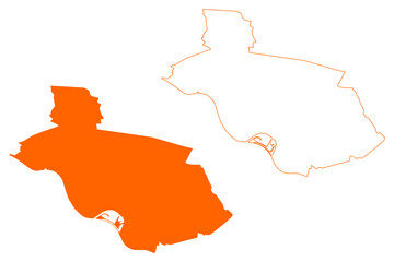 Wijchen city and municipality (Kingdom of the Netherlands, Holland, Gelderland or Guelders province) map vector illustration, scribble sketch Wijchen map