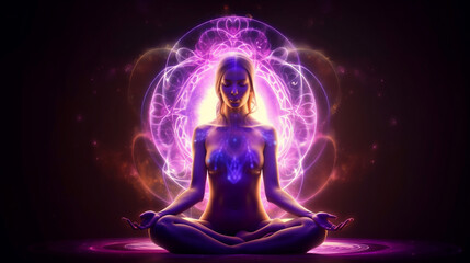 Fototapeta na wymiar Concept of meditation and spiritual practice for enlightenment, expanding of consciousness, chakras and astral body activation, mystical inspiration image. Generative AI.