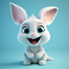 Fototapeta na wymiar Realistic 3D rendering of a happy, fluffy and cute rabbit smiling with big eyes looking straight at you. Created with generative AI