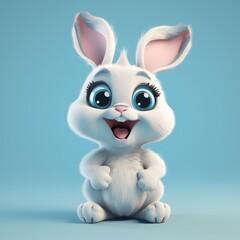 Fototapeta premium Realistic 3D rendering of a happy, fluffy and cute rabbit smiling with big eyes looking straight at you. Created with generative AI