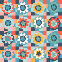 Fototapeta na wymiar Seamless pattern. Hand drawn flowers decorated with patterns in naive style. For wrapping paper, other design projects