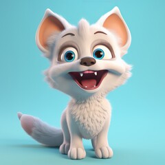 Naklejka premium Realistic 3D rendering of a happy, fluffy and cute fox smiling with big eyes looking straight at you. Created with generative AI