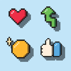 pixel sticker set love, up, coin, like