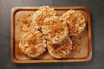 Khaotan - Rice Crispy, a traditional Thai dessert sprinkled with sugar.