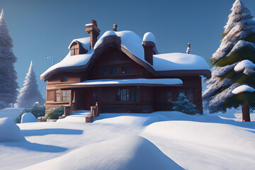 house in winder 3d rendered illustration, ai generated