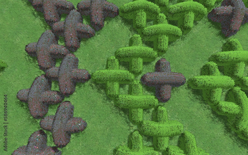 Fototapete 3d illustration of modern landscape architecture. modular topiary garden with clipped borders in the
