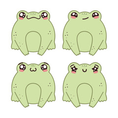 Cute kawaii baby frog in cartoon style. Vector.