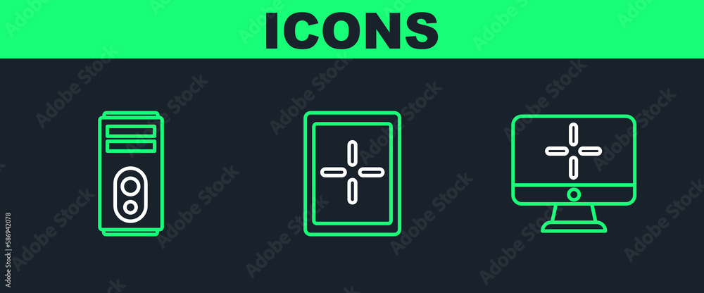 Poster set line computer monitor, and tablet icon. vector
