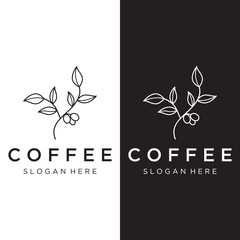 Logo design of arabica coffee cup and coffee plant hand drawn vintage style.Logo for business, cafe, restaurant, badge and coffee shop. - obrazy, fototapety, plakaty