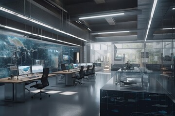 Obraz premium Modern Office Space Showcasing Cutting-Edge AI Integration, Generative AI