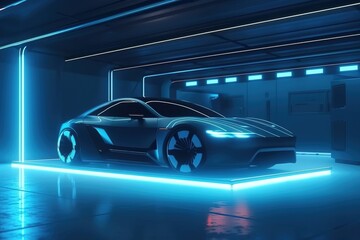 Fototapeta na wymiar Futuristic car concept design by generative ai