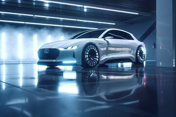 Fototapeta na wymiar Futuristic car concept design by generative ai