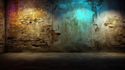 Luminous grunge concrete wall. AI generated