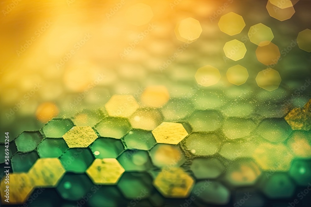 Poster pattern of colorful hexagons in a close-up view. generative ai