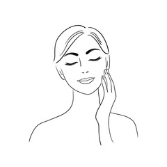 A beautiful young woman takes care of herself. Stock vector illustration.