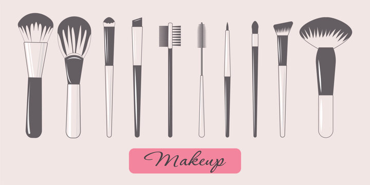 A set of makeup brushes. The concept of beauty. Vector design