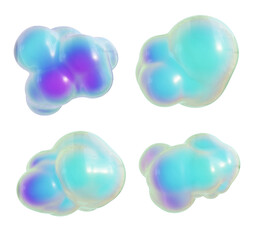 Abstract iridescent bulbous blobs isolated on transparent background. 3D rendering