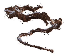 Liquid chocolate splash isolated on transparent background. 3D rendering