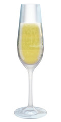 Isolated glass of champagne with transparency. 3D rendering