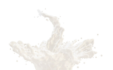 Gushing milk splash isolated on transparent background. 3D rendering