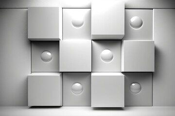 3d render of white cubes on a grey background. Abstract background
