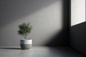 Minimalistic interior with plant in pot
