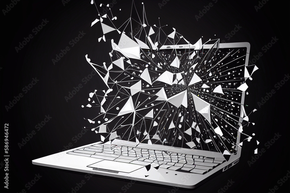 Leinwandbilder a portable computer with a abstraction screen. technological bac generative ai