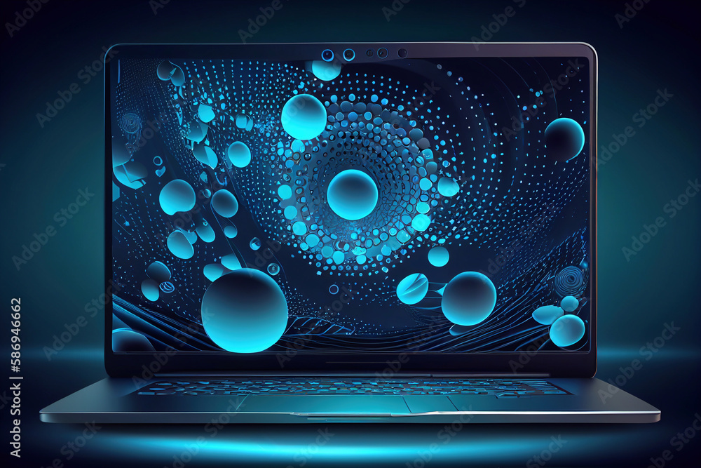 Fototapete a portable computer with a abstraction screen. technological bac generative ai