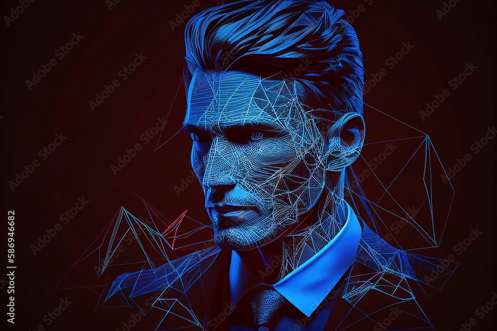 Poster lines connected to thinkers, symbolizing the meaning of artifici generative ai