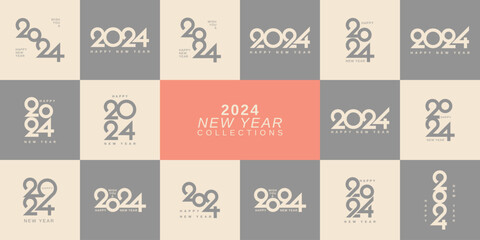 Big collection of 2024 typeface logo for new year collection, calendars, notebooks and labels